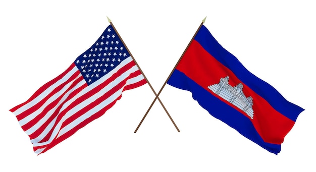 Background for designers illustrators National Independence Day Flags of United States of America USA and Cambodia