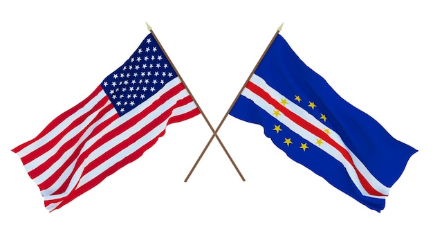 Background for designers illustrators National Independence Day Flags of United States of America USA and Cape Verde