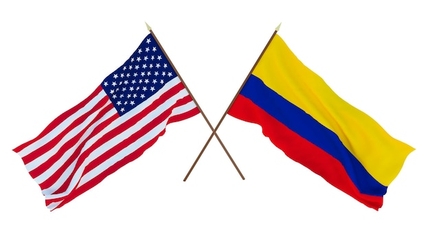 Background for designers illustrators National Independence Day Flags of United States of America USA and Colombia