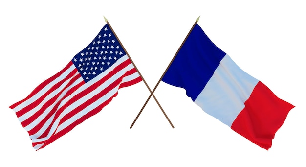 Background for designers illustrators National Independence Day Flags of United States of America USA and France