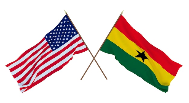 Background for designers illustrators National Independence Day Flags of United States of America USA and Ghana