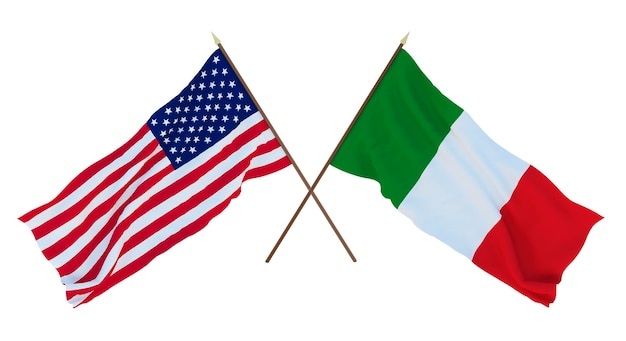 Background for designers illustrators National Independence Day Flags of United States of America USA and Italy