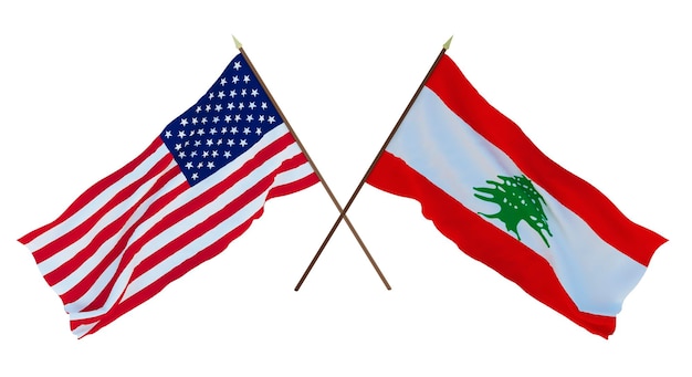 Background for designers illustrators National Independence Day Flags of United States of America USA and Lebanon