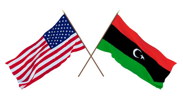 Background for designers illustrators National Independence Day Flags of United States of America USA and Libya