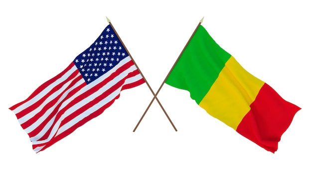 Background for designers illustrators National Independence Day Flags of United States of America USA and Mali