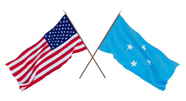 Background for designers illustrators National Independence Day Flags of United States of America USA and Micronesia