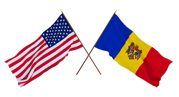 Background for designers illustrators National Independence Day Flags of United States of America USA and Moldova