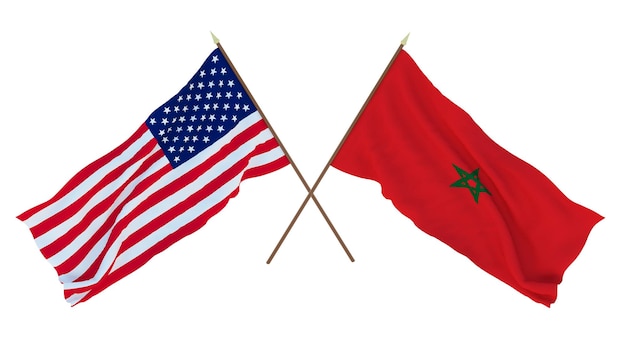 Background for designers illustrators National Independence Day Flags of United States of America USA and Morocco