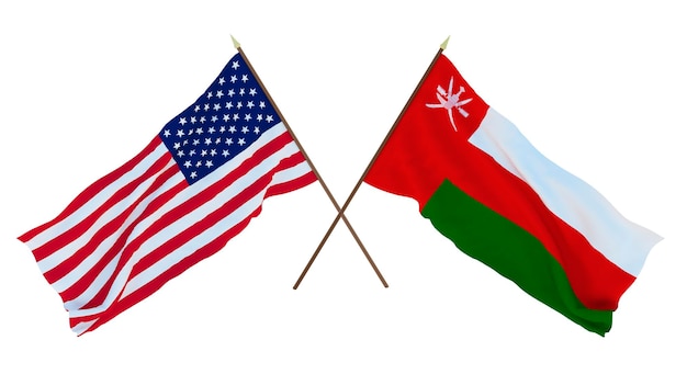 Фон для дизайнеров-иллюстраторов День национальной независимости Флаги Соединенных Штатов Америки США и Омана
