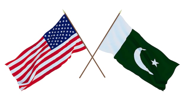 Background for designers illustrators National Independence Day Flags of United States of America USA and Pakistan