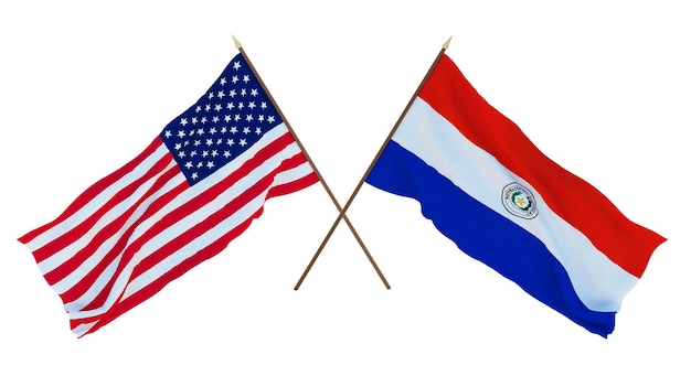 Background for designers illustrators National Independence Day Flags of United States of America USA and Paraguay