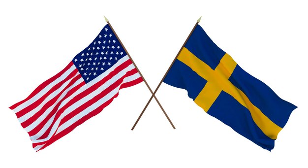 Background for designers illustrators National Independence Day Flags of United States of America USA and Sweden