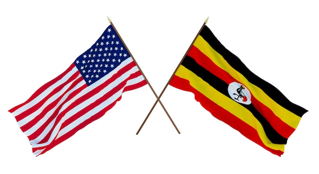 Background for designers illustrators National Independence Day Flags of United States of America USA and Uganda