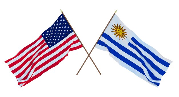 Background for designers illustrators National Independence Day Flags of United States of America USA and Uruguay