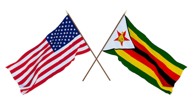 Background for designers illustrators National Independence Day Flags of United States of America USA and Zimbabwe