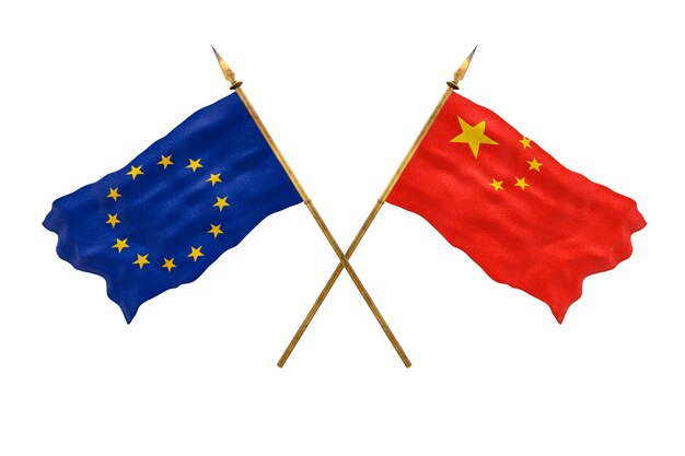 デザイナーの背景ナショナルデー 3D モデル 国旗 欧州連合と中華人民共和国