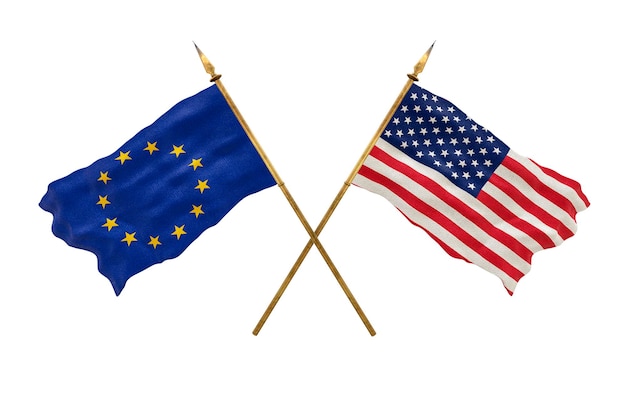 Foto sfondo per i progettisti giornata nazionale modello 3d bandiere nazionali unione europea e stati uniti d'america usa