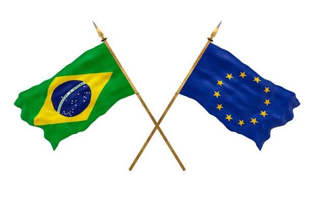 デザイナーのナショナルデーの背景 3D モデル ブラジルとヨーロッパの人民共和国の国旗