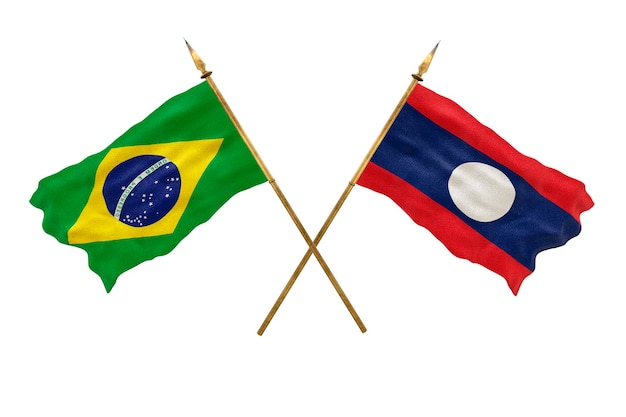 デザイナーのナショナルデーの背景 3D モデル ブラジルとラオスの人民共和国の国旗