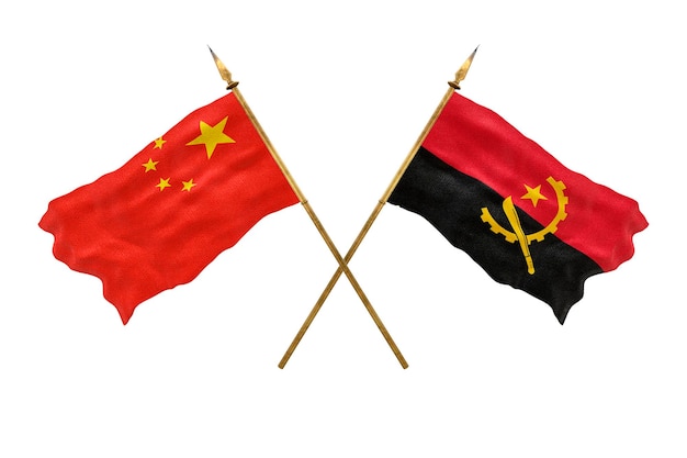 Background for designers National Day 3D model National flags of People's Republic of China and Angola