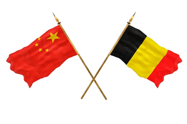 Background for designers National Day 3D model National flags of People's Republic of China and Belgium