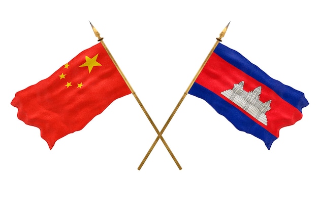 デザイナーのための背景 建国記念日の 3D モデル 中華人民共和国とカンボジアの国旗