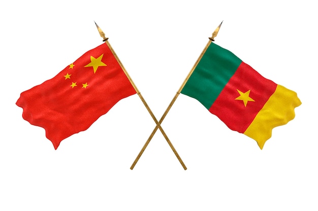 Background for designers National Day 3D model National flags of People's Republic of China and Cameroon