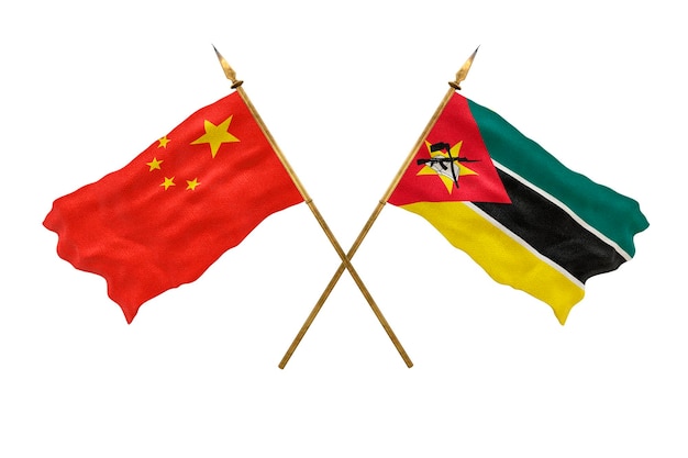 Background for designers National Day 3D model National flags of People's Republic of China and Mozambique