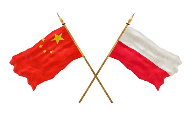 デザイナーのナショナルデーの背景 3D モデル 中華人民共和国とポーランドの国旗