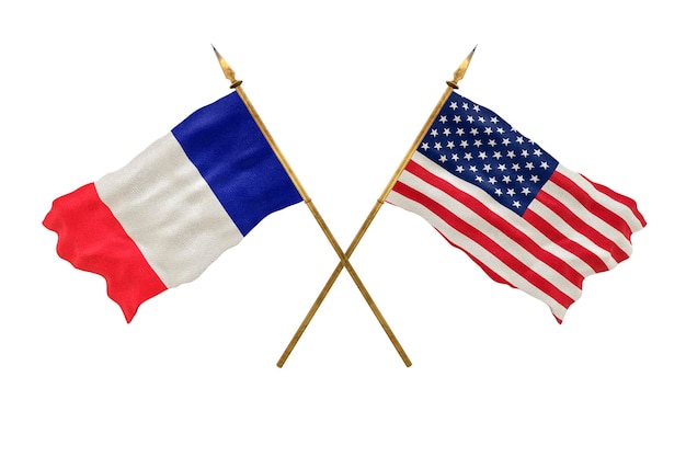 デザイナーのナショナルデーの背景3Dモデルフランスとアメリカ合衆国の国旗