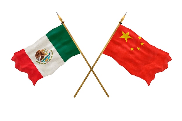 デザイナーのための背景 建国記念日の 3D モデル メキシコ人民共和国と中華人民共和国の国旗