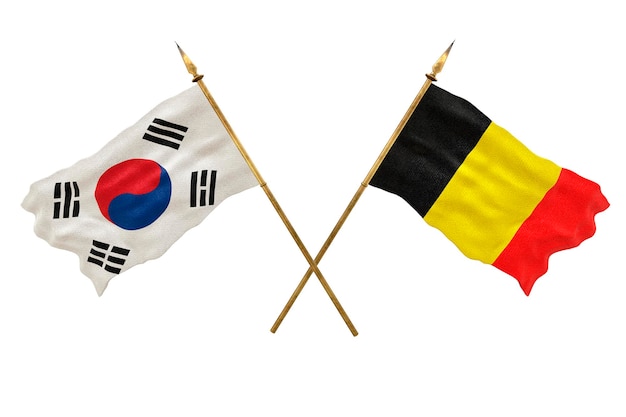 デザイナーのナショナルデーの背景 3Dモデル 国旗 韓国とベルギー