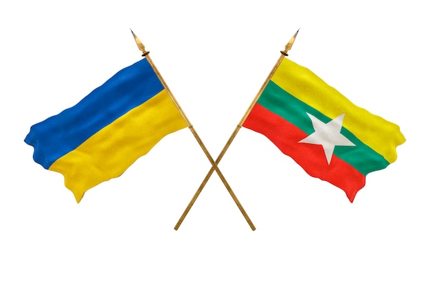 Background for designers National Day National flags of Ukraine and Myanmar