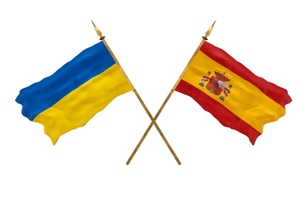 Background for designers National Day National flags of Ukraine and Spain