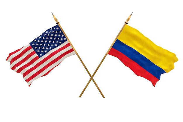 デザイナーのナショナルデーの背景アメリカ合衆国とコロンビアの国旗