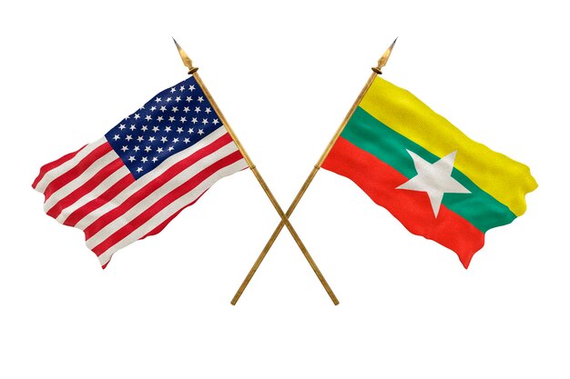デザイナーのナショナルデーの背景 アメリカ合衆国アメリカ合衆国とミャンマーの国旗
