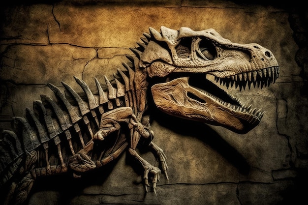 공룡 화석을 배경으로