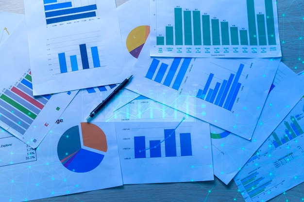 Background of documents with analytics data lying on table