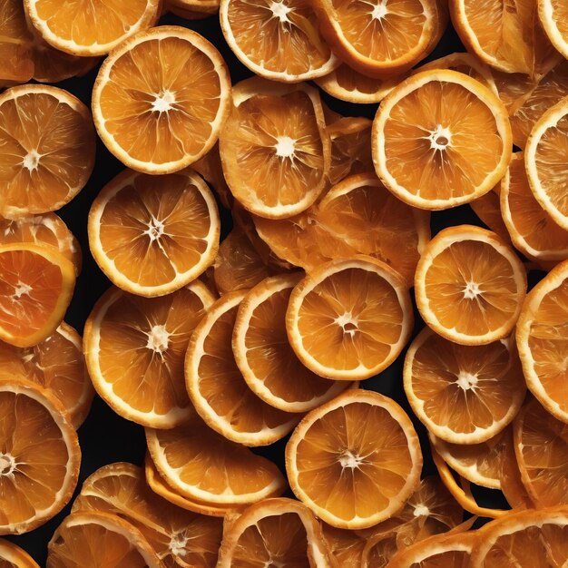 Background of dried orange slices side view