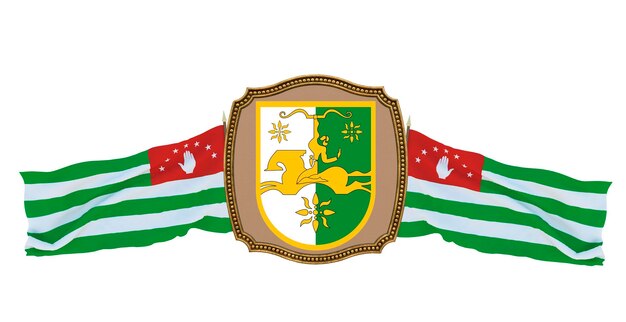 Background for editors and designers National holiday 3D illustration Flag and the coat of arms of Abkhazia