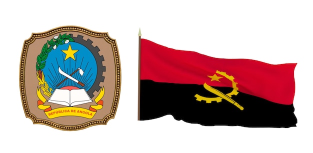 Background for editors and designers National holiday 3D illustration Flag and the coat of arms of Angola