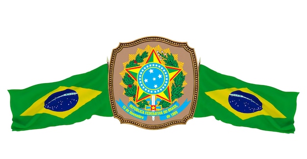 background for editors and designers national holiday 3d illustration flag and the coat of arms of brazil