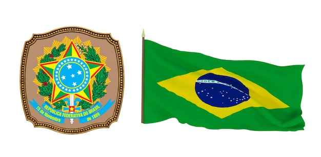 background for editors and designers national holiday 3d illustration flag and the coat of arms of brazil