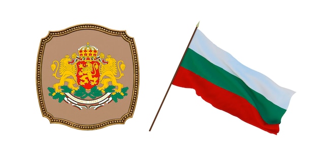 Background for editors and designers National holiday 3D illustration Flag and the coat of arms of Bulgaria