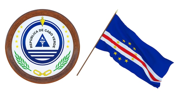 Background for editors and designers National holiday 3D illustration Flag and the coat of arms of Cape Verde