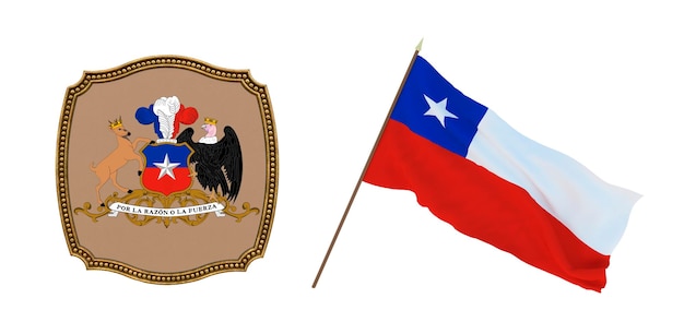 Background for editors and designers National holiday 3D illustration Flag and the coat of arms of Chile