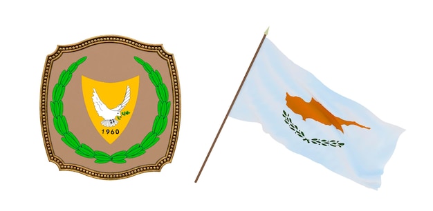 Background for editors and designers National holiday 3D illustration Flag and the coat of arms of Cyprus