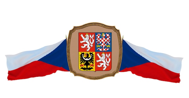 Background for editors and designers National holiday 3D illustration Flag and the coat of arms of Czech Republic