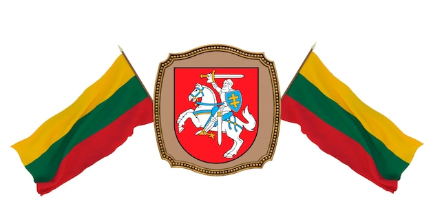 Background for editors and designers National holiday 3D illustration Flag and the coat of arms of Lithuania