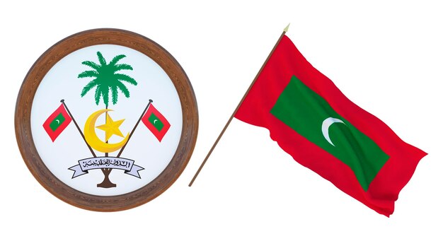 Background for editors and designers National holiday 3D illustration Flag and the coat of arms of Maldives